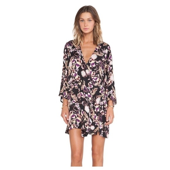 REVOLVE Somedays Lovin Deep End Wrap Dress Black Floral Oversized Mini - Picture 1 of 12